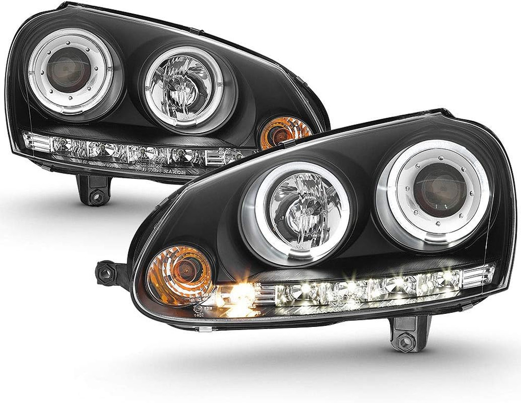 LED Halo Black Housing Headlights for 2006-2009 Volkswagen GTI Jetta Rabbit