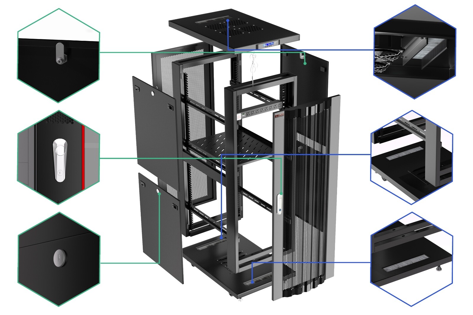 Sysracks 32U 32'' Deep IT Network Data Server Rack Cabinet Mesh Vented Door