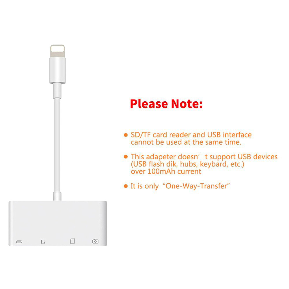 USB to Card Reader Adapter USB Camera Micro SD Memory Slot for iPhone iPad iPod
