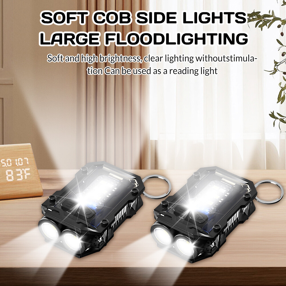 2PCS Rechargeable Mini EDC Keychain Flashlight Compact Pocket COB Light Night