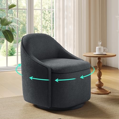 Swivel Accent Chair with Storage Comfy Chenille Barrel Chairs, Small 360 Grey