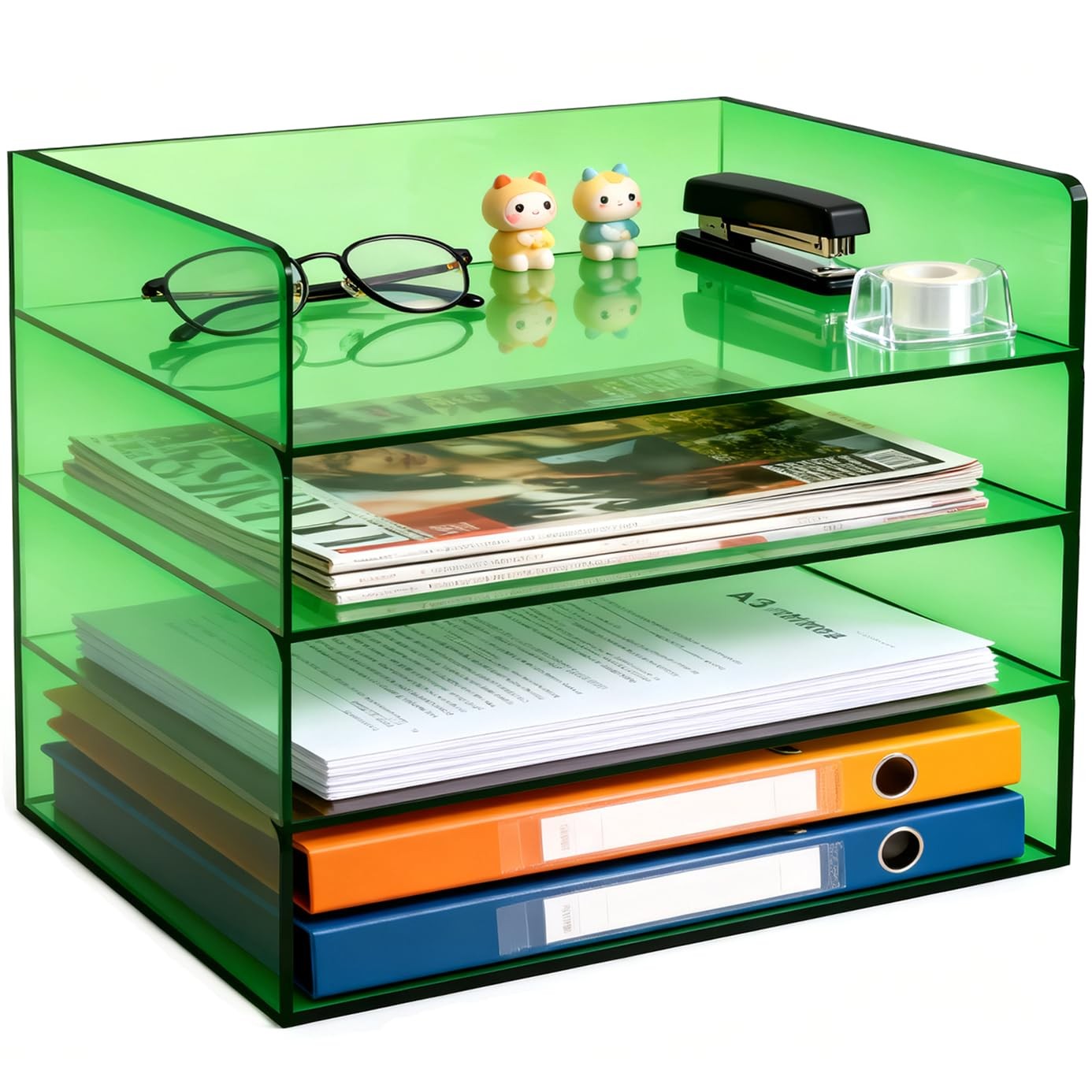 Acrylic File Organizer for Desk 4 Tiered Stackable Letter Tray Office Storage...