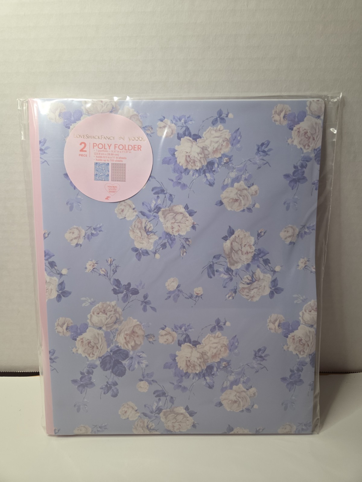 LoveShackFancy Yoobi Poly Folder 2 Pack Blue Pink Floral 3 Prong Portfolio
