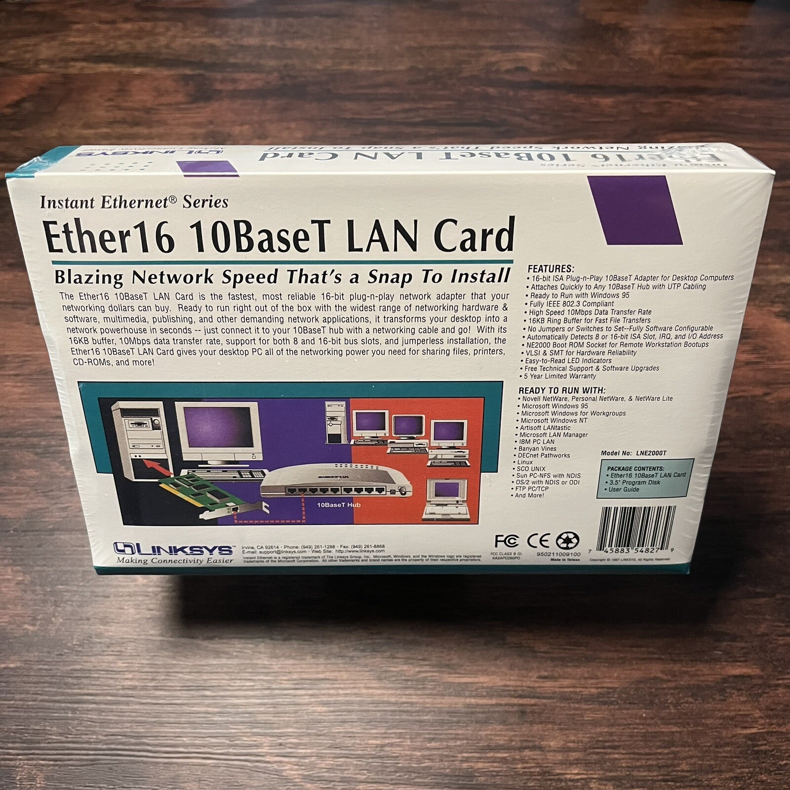 10BaseT ISA Network Card Linksys XTIDE Compatible 28-Pin EEPROM Socket NOS