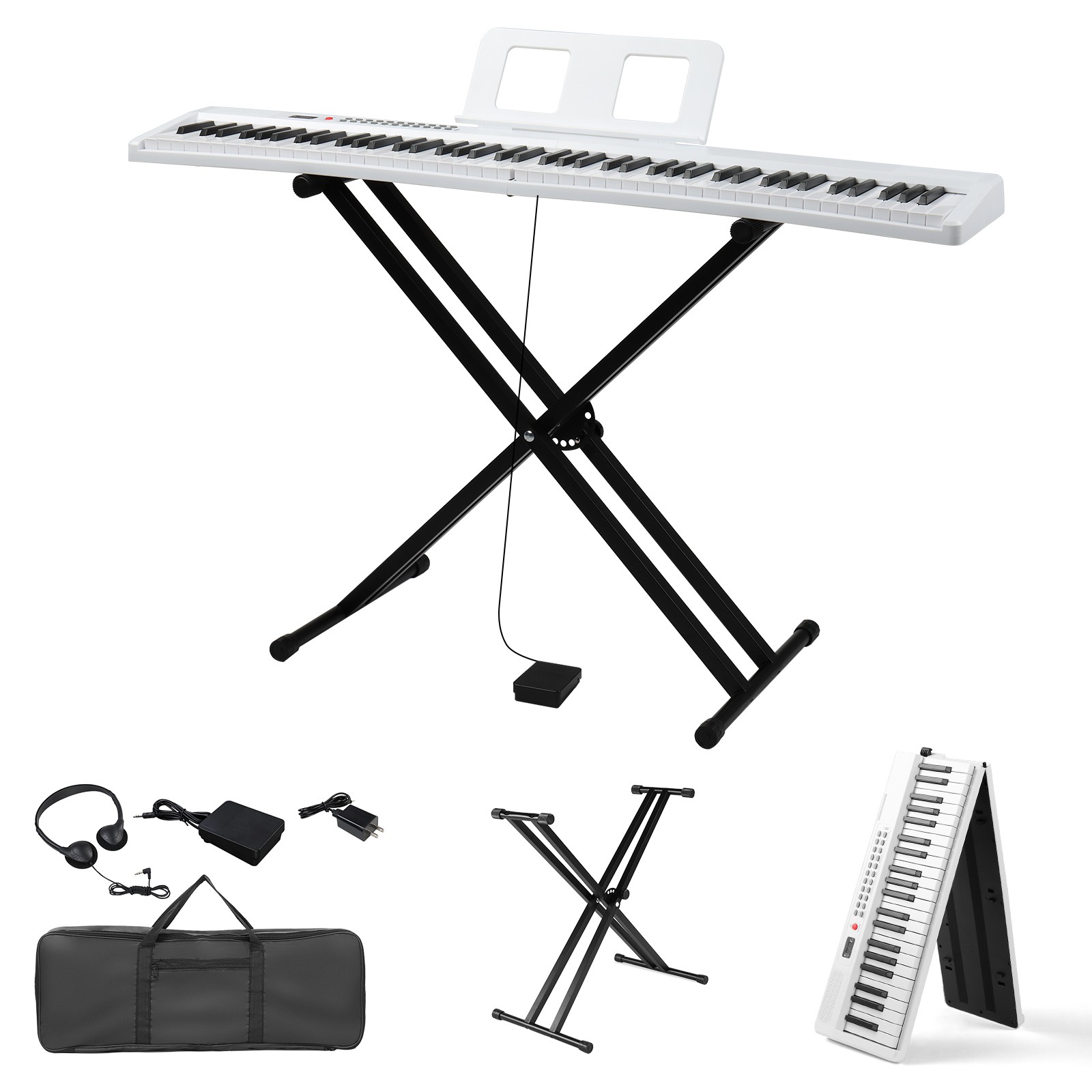 88 Key Folding Keyboard Piano Portable Folding Piano Bluetooth With Stand White