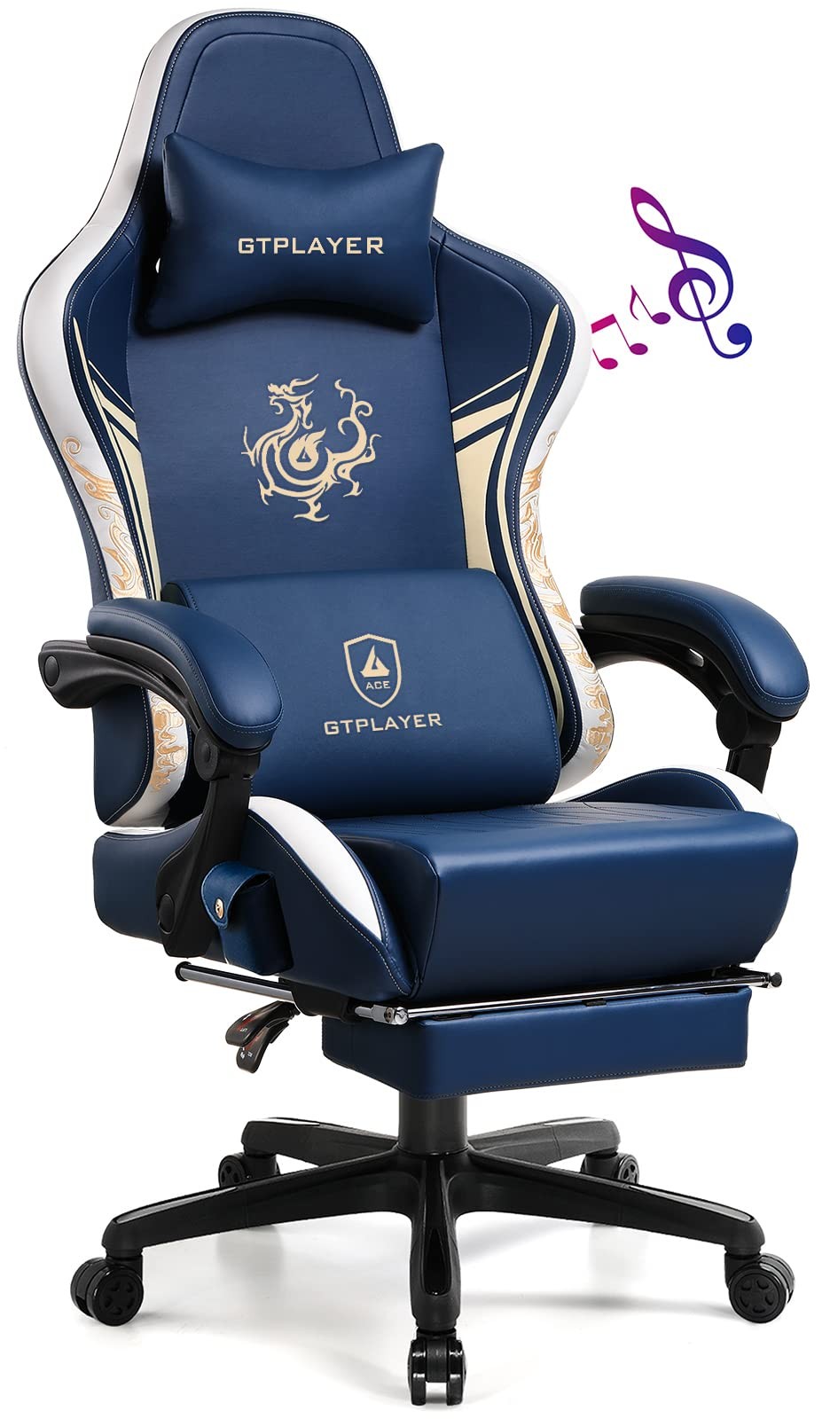 Gaming Chair with Bluetooth Speakers and Footrest, Dragon Series Video Game C...