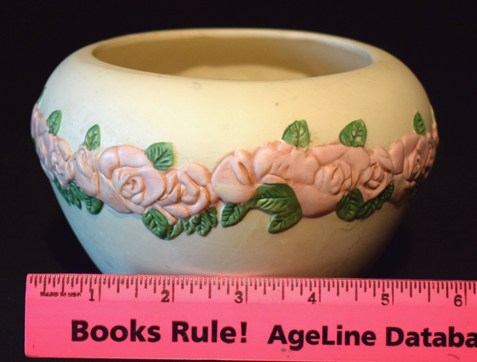 FTD Ceramic Floral Flower Pot~4" tallx4.25"openingx3.25" base x 6" wide~unglazed
