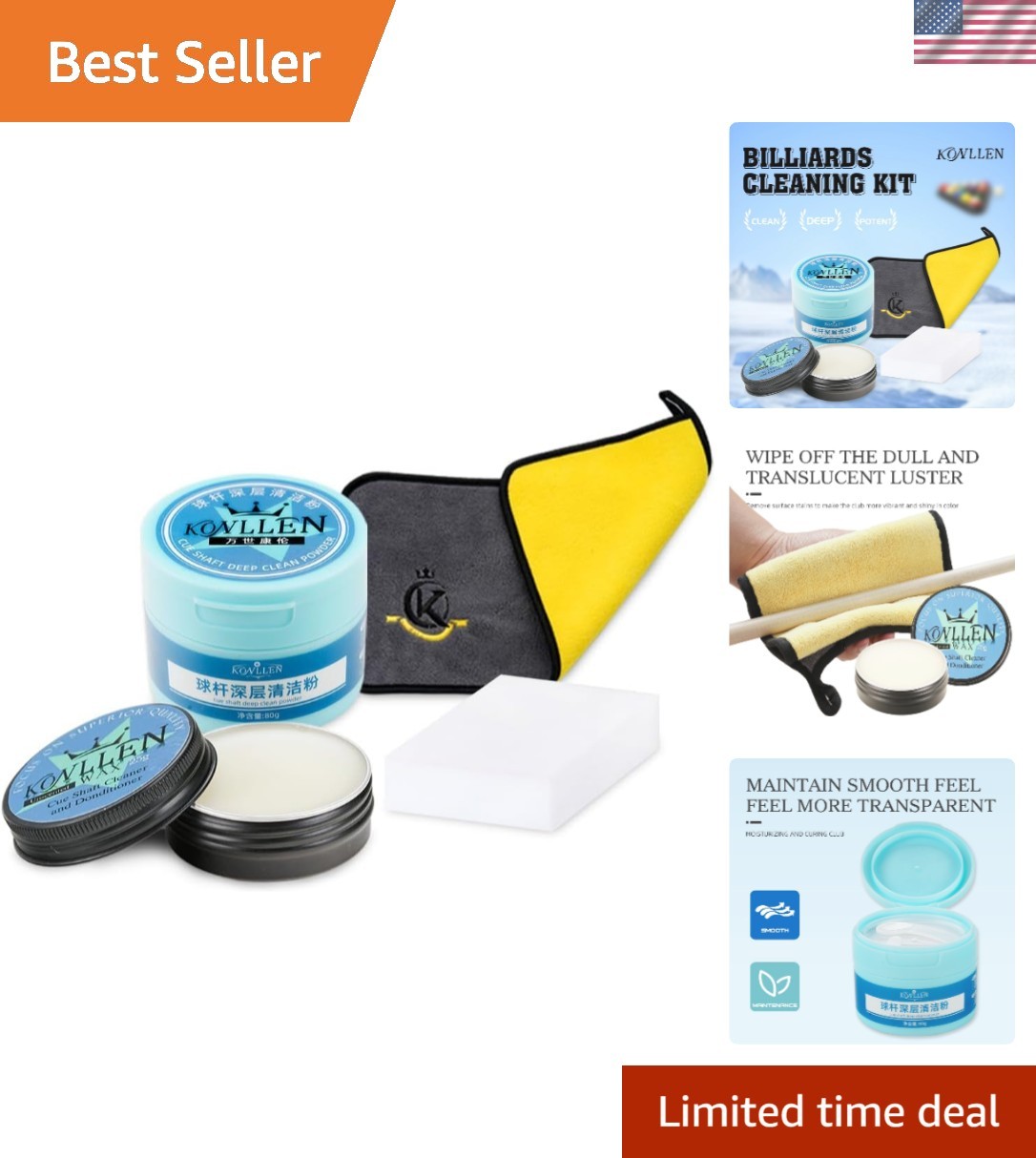Professional Pool Cue Care Kit: Soft 100% Cotton Towel & Multi-Purpose Wax