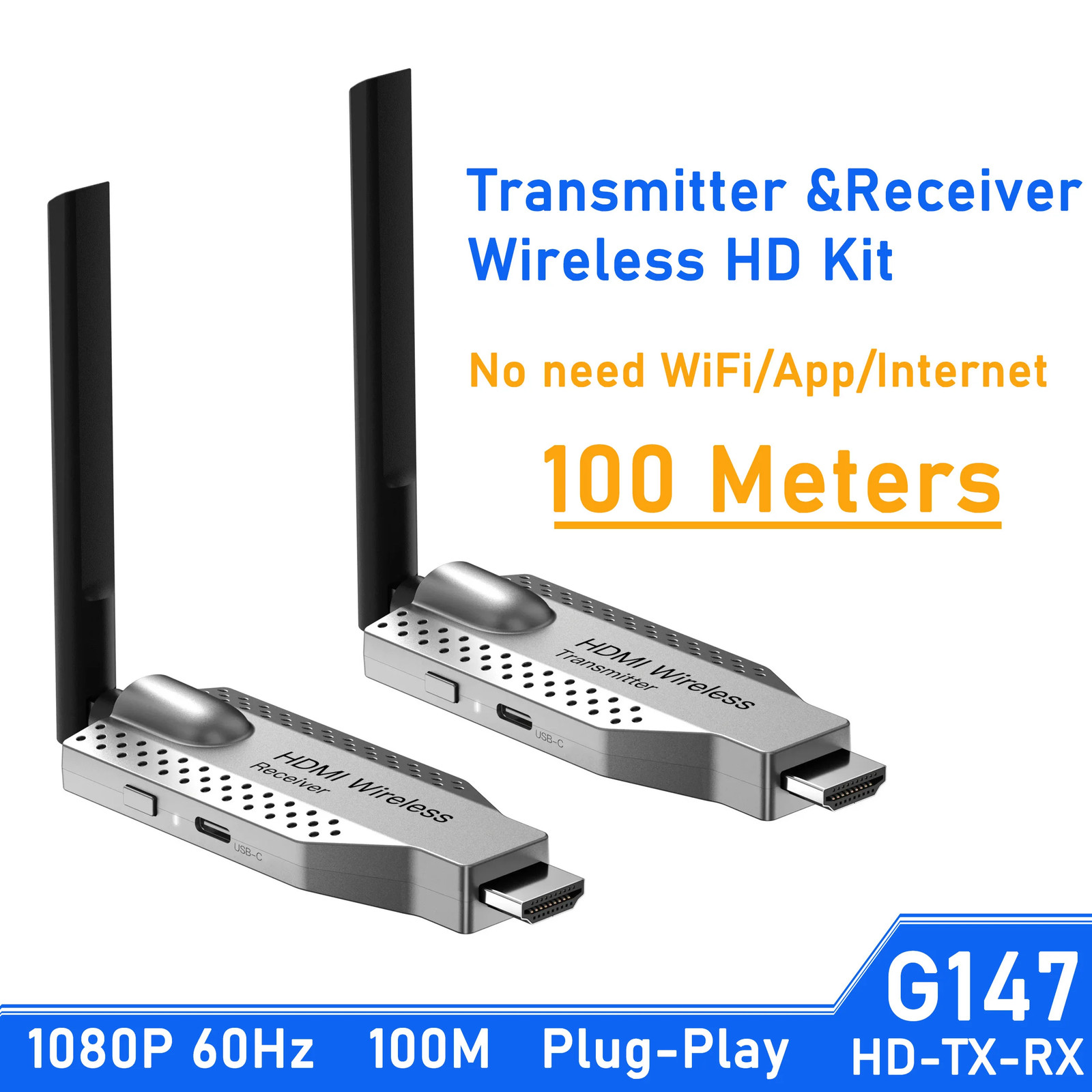 100m Wireless HDMI Video Audio Transmitter and Receiver Extender Display Dongle