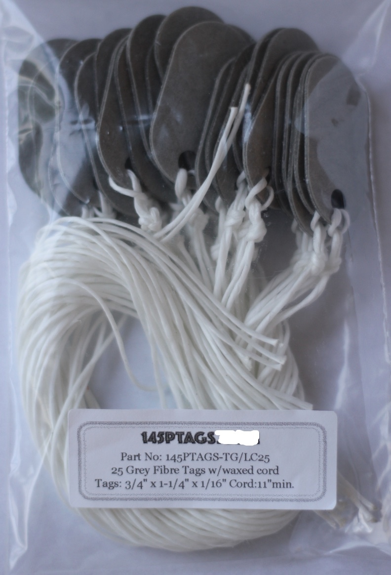 145P Tags w/11" LacingCord pigtail (Qty 500) Telecom Gry FIBER- 20 bags of 25ea
