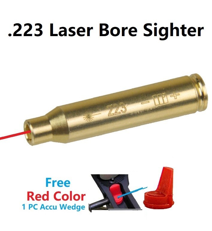 .223 5.56 Red Laser Chamber Bore Sighter, Battery, Brass, Free Accu Red Polymer