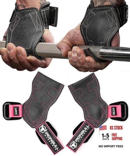 EZ Gripz PRO V2 Lifting Grips for Weightlifting: Weight Large Black/Pink
