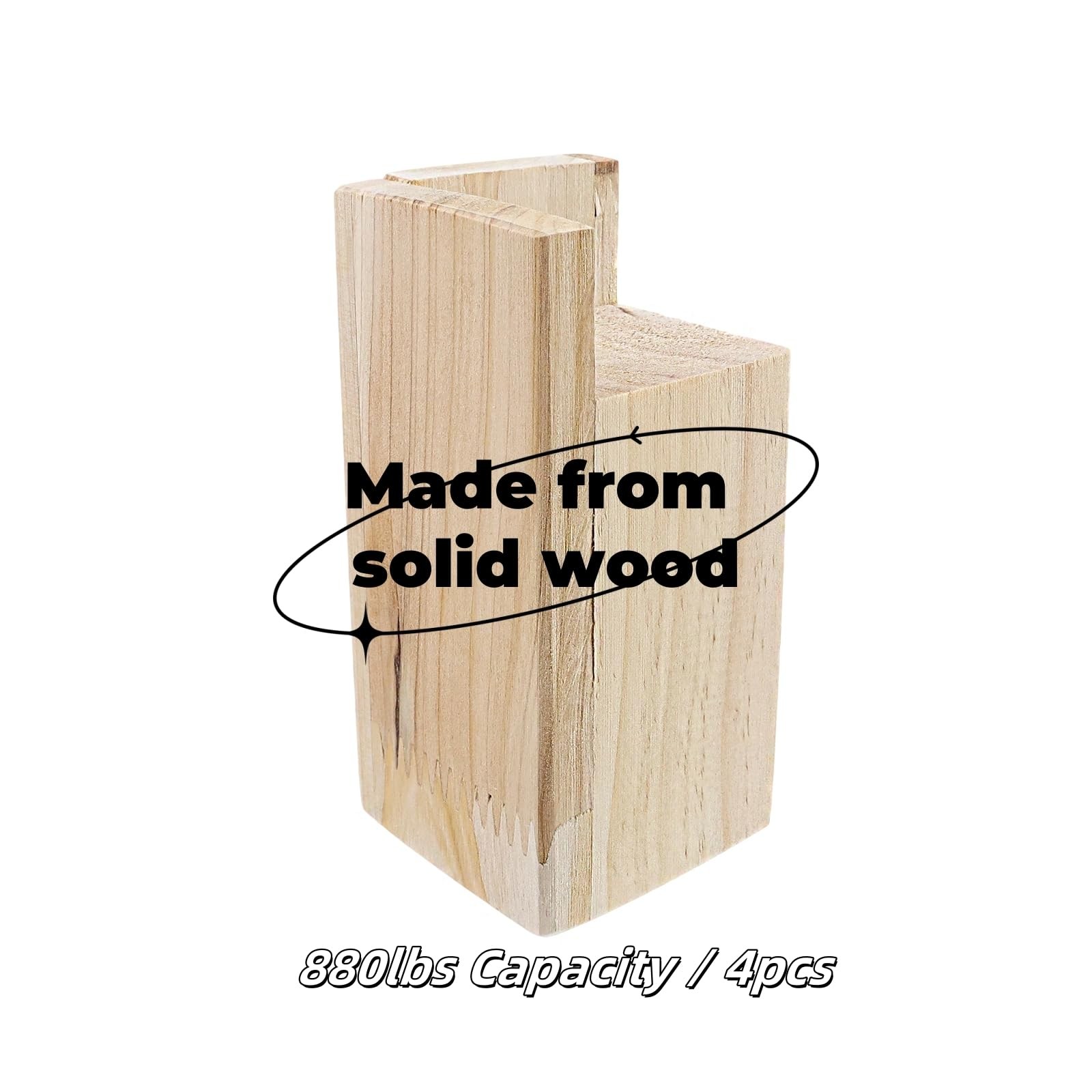 Solid Pine Wood Bed Frame Risers 4Pcs, 4 Inch Rising Height, 880 lbs, L Shape...
