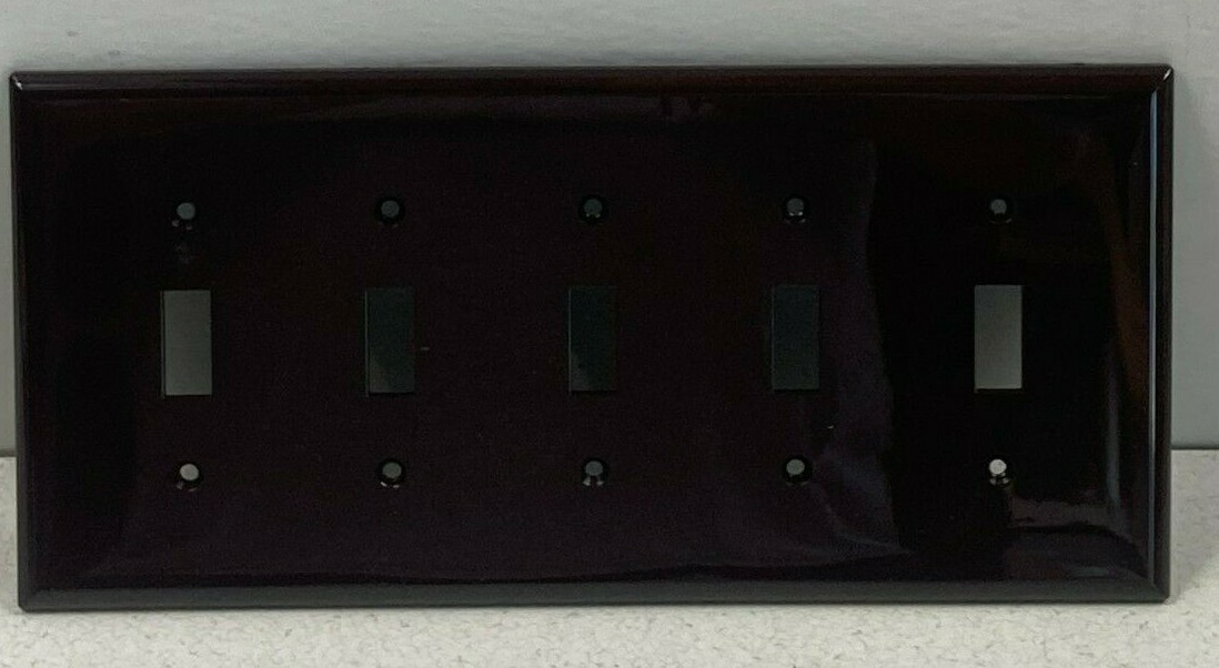 Cooper Brown 5Gang Mid-Size UNBREAKABLE Nylon Toggle Switch Wallplate Cover PJ5B