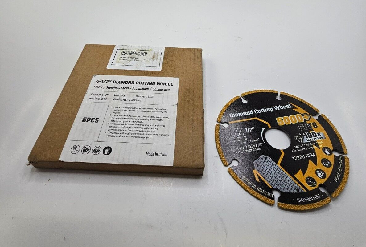 (QTY 5) Diamond Cutting Wheel 4-1/2 x 7/8" for Metal Cut Off Wheel 5000+ Cuts