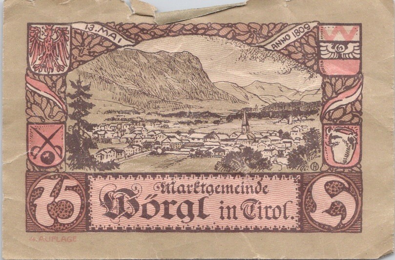 Austria Notgeld Wörgl 75 Heller 1920 Vintage Paper Money Banknote Note VG