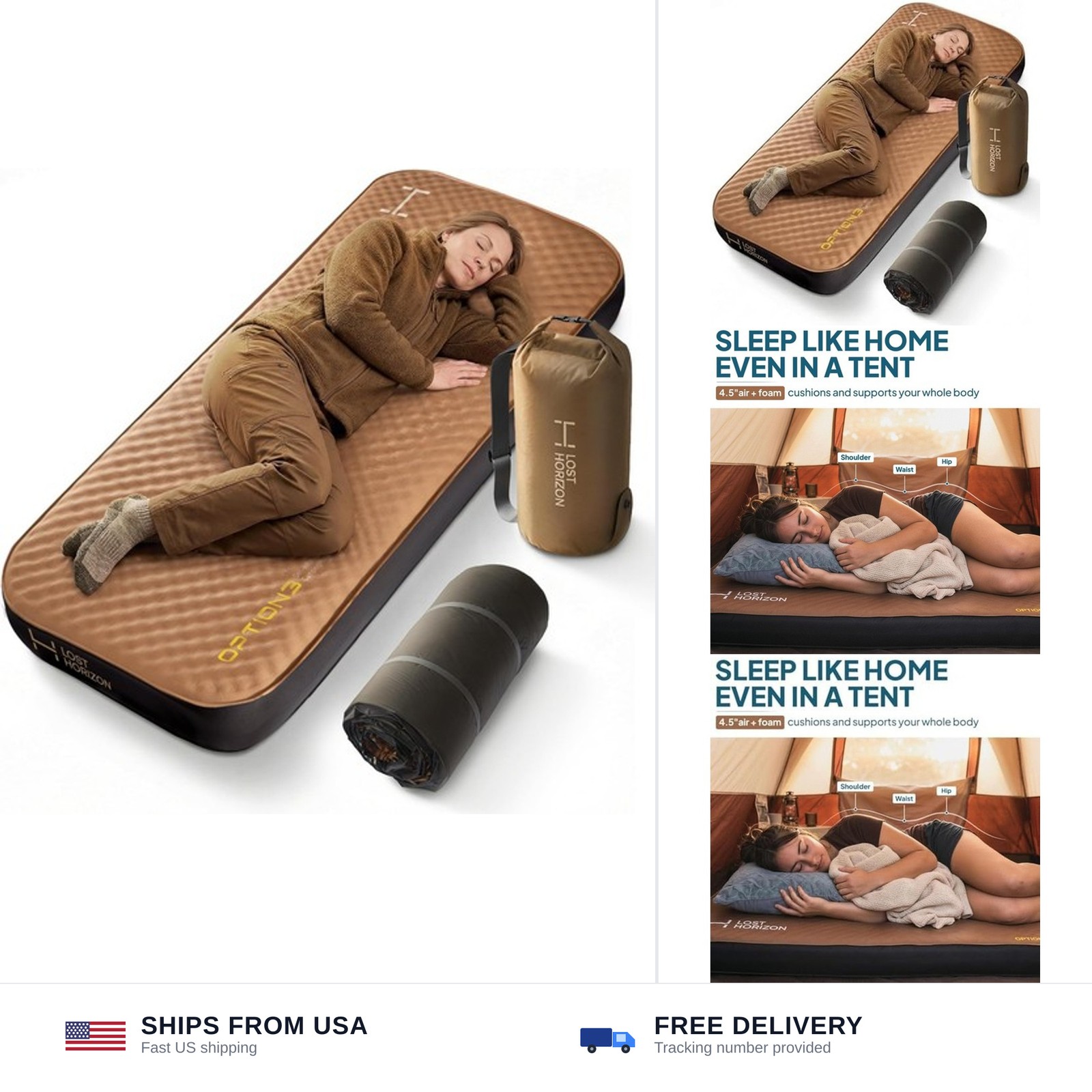 Lost Horizon Air & Foam Camping Mattress, Self-Inflating Sleeping Pad, 3" Thi...
