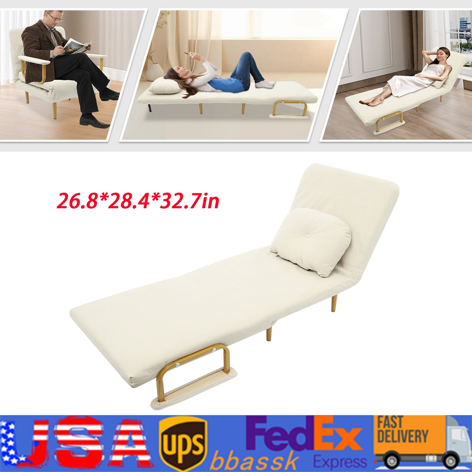 68x190cm Rust-proof Folding Sofa Bed Sofa Chair Bed Convertible Sofa Bed