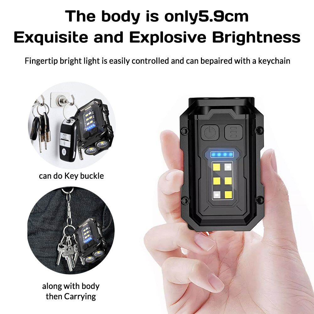 2PCS Rechargeable Mini EDC Keychain Flashlight Compact Pocket COB Light Night