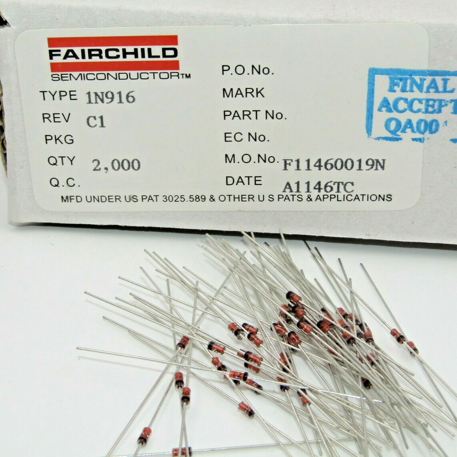 ( 50 PCS ) Fairchild 1N916 100V/200mA Hi Conductance Diode DO-35