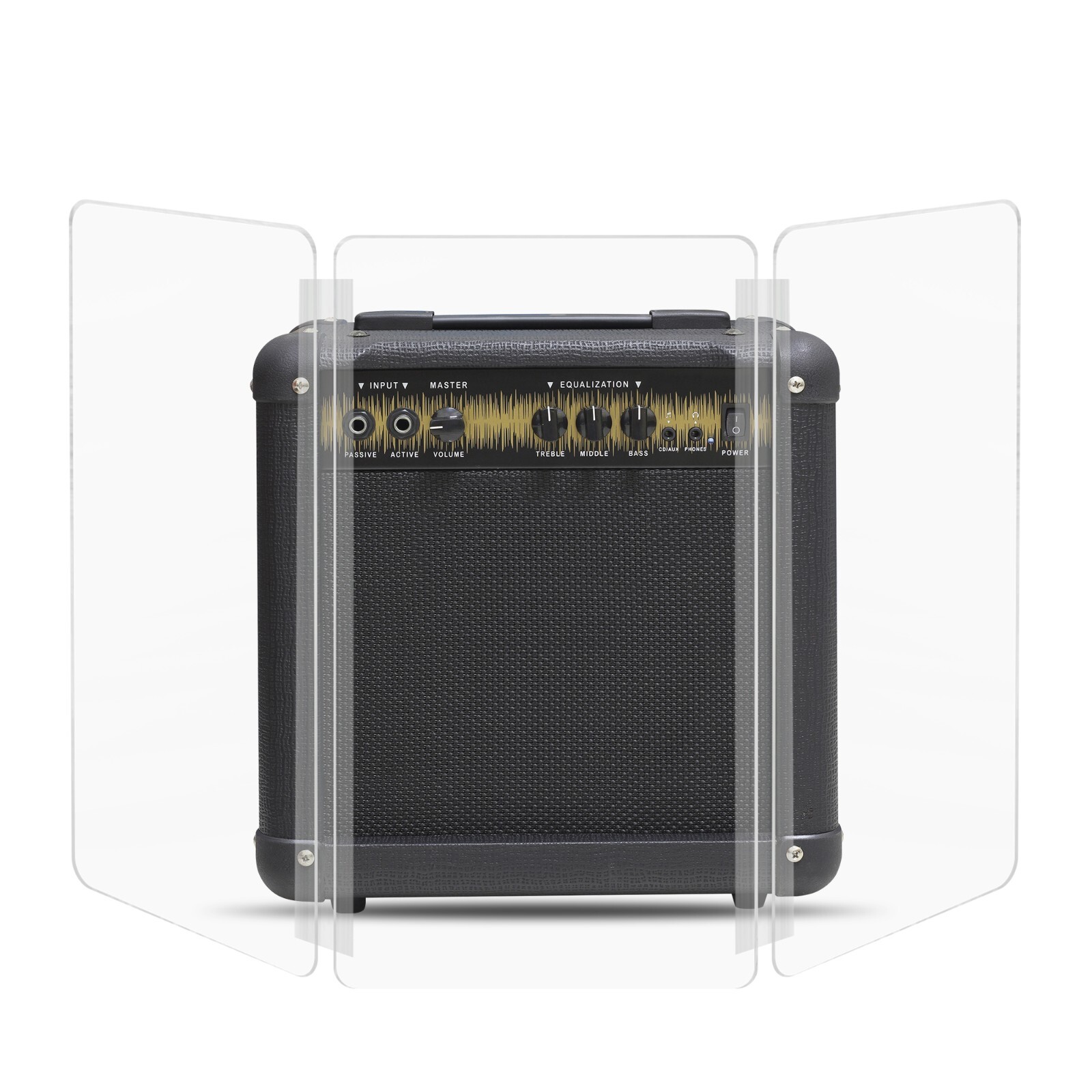 Pennzoni Guitar Amp Shied - 2-ft tall 4.5-ft wide 3-Panel, Plexiglas Drum Screen