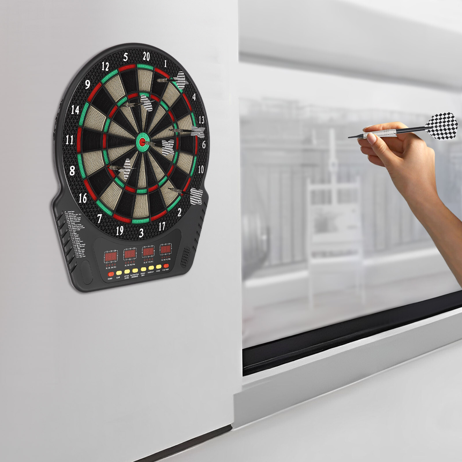8 Levels Electronic Dart Board Wall Mounted Innovative Dart Machine w/ 6 Darts