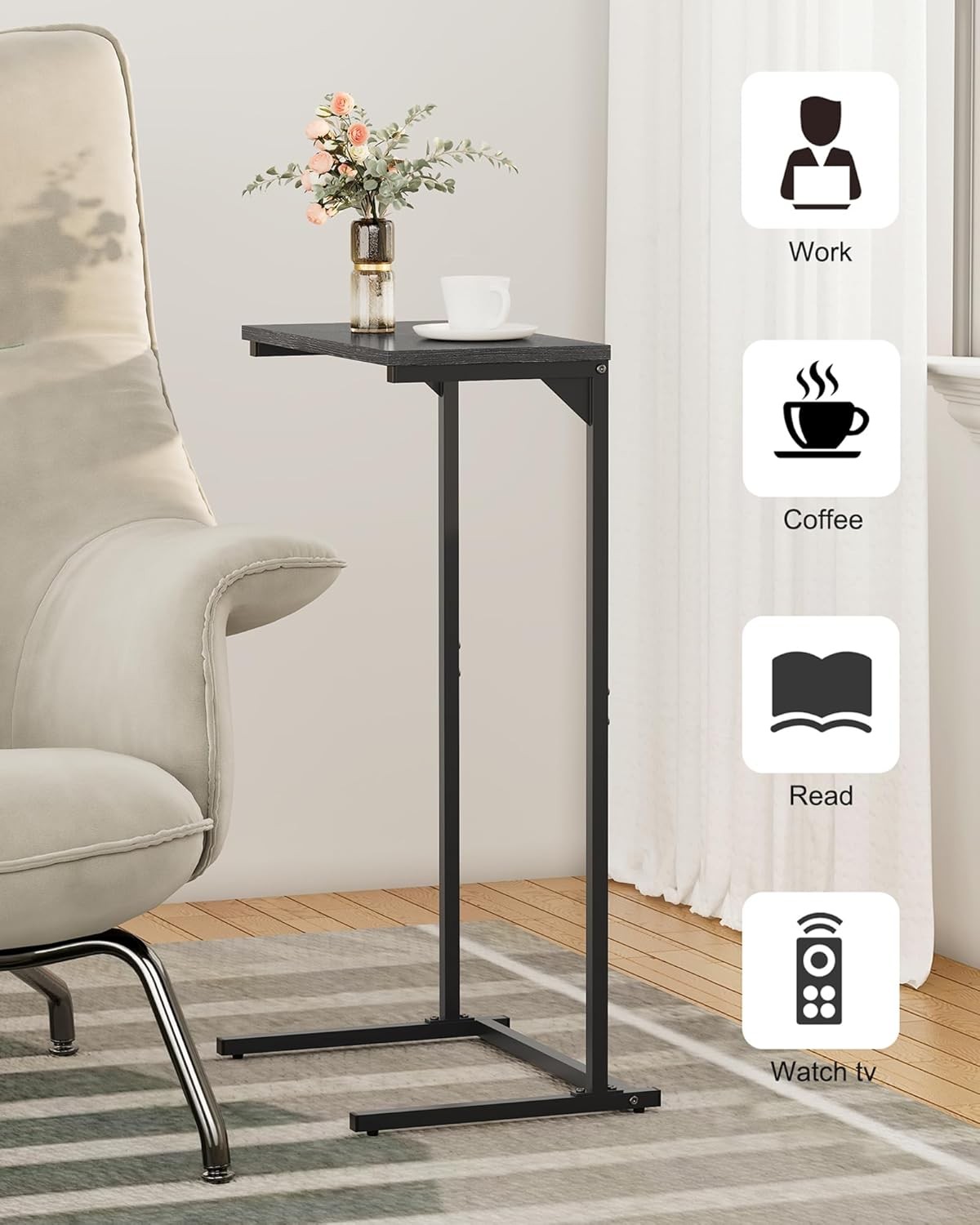 C Shaped End Table Small Side Table Set of 2 28.7 in Tall Couch Table Sofa