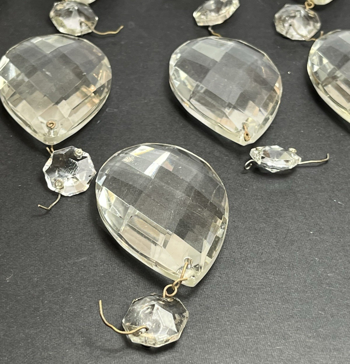 Lot 20 Vintage 2-1/2" Chandelier Crystal Teardrop Prisms Danglers w/ 3/4" Oct.