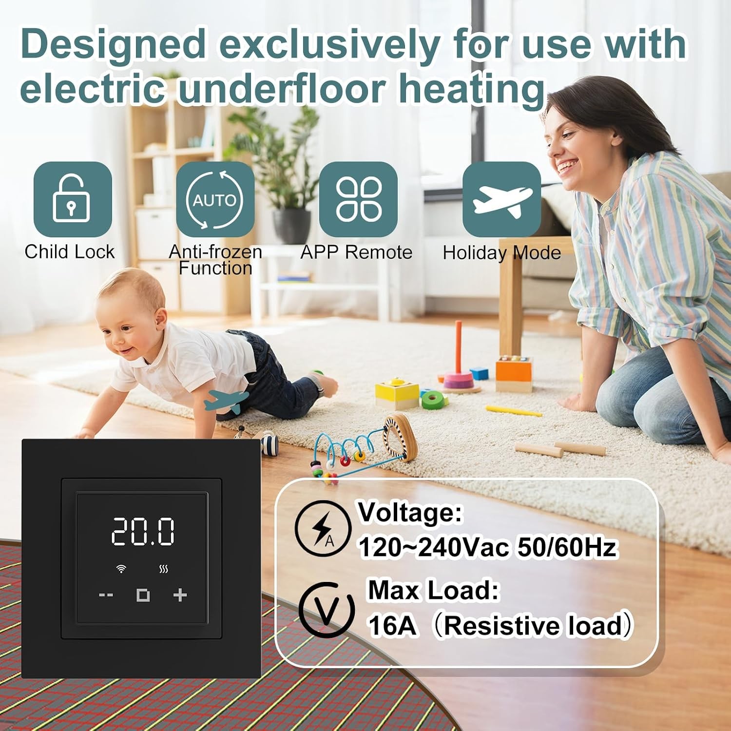 WiFi Thermostat Electric Floor Heating Touchscreen