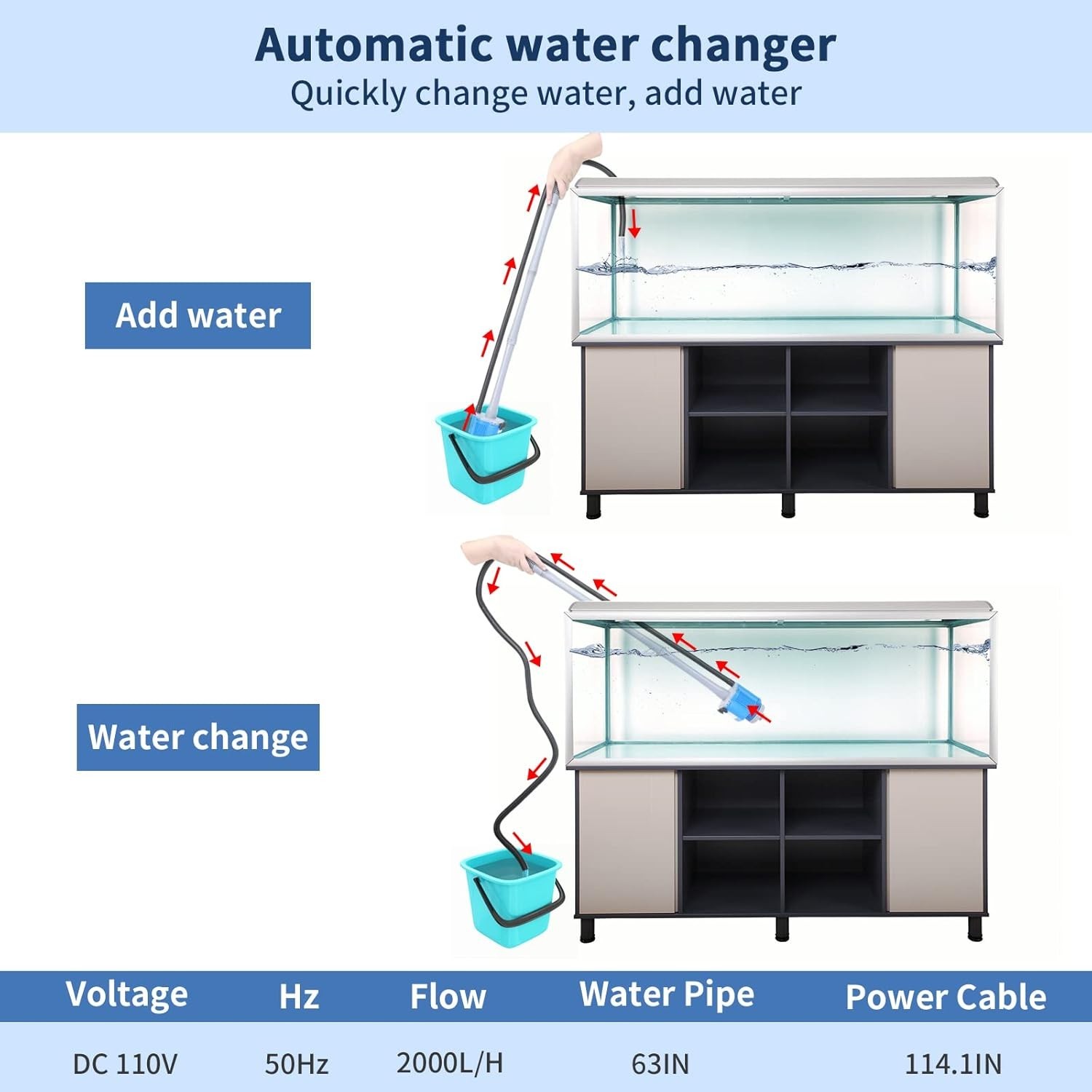 - Electric Automatic Removable Vacuum Water Changer Sand Algae Cleaner Filter...