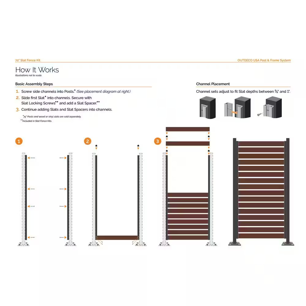72 In. Black Galvanized Steel Adjustable Slat Fence Frame Kit