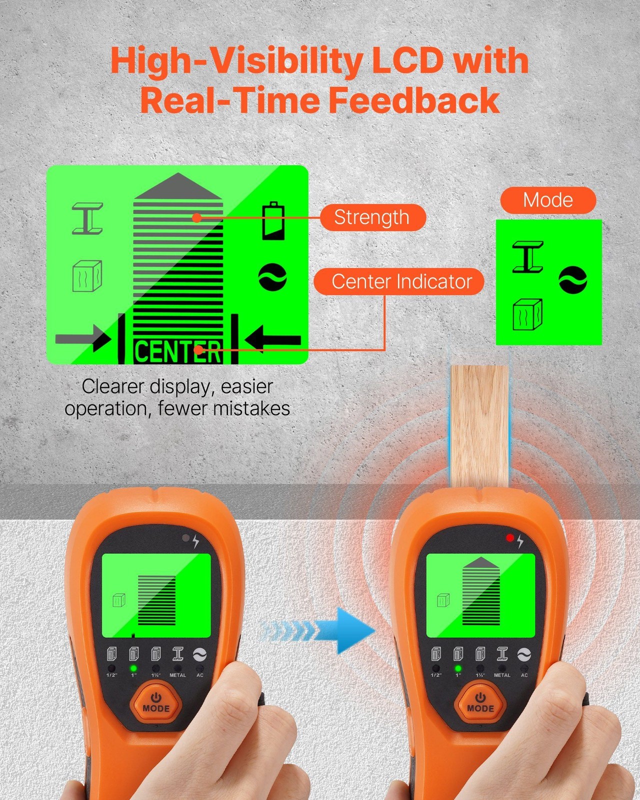 5-in-1 Digital Stud Finder with Large Backlit LCD Screen, Audio