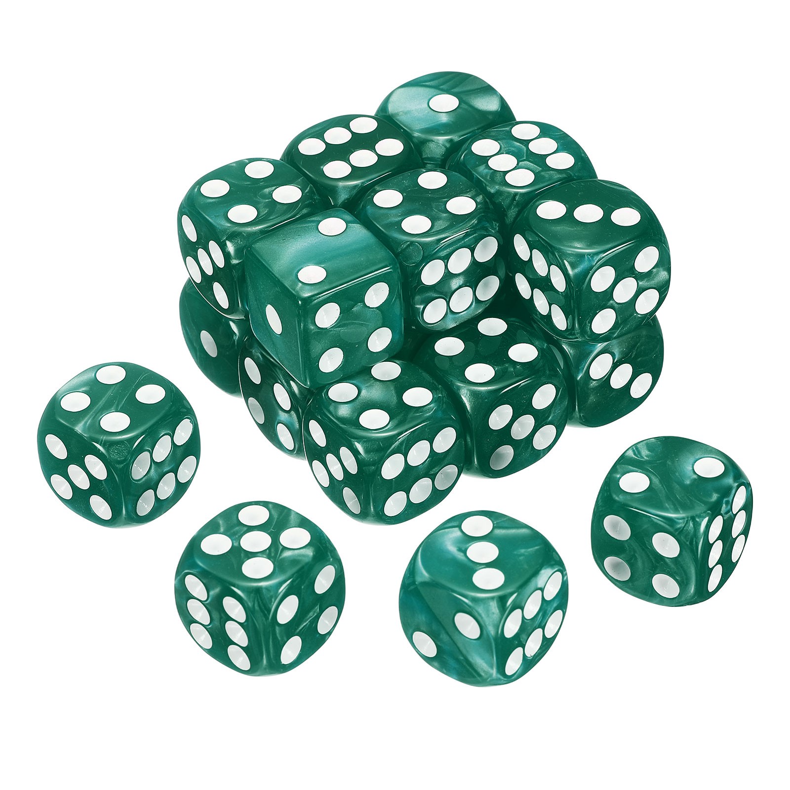 24Pcs 6 Sided Colored Standard Dice, Acrylic D6 Pearl Pattern Dice, Dark Green