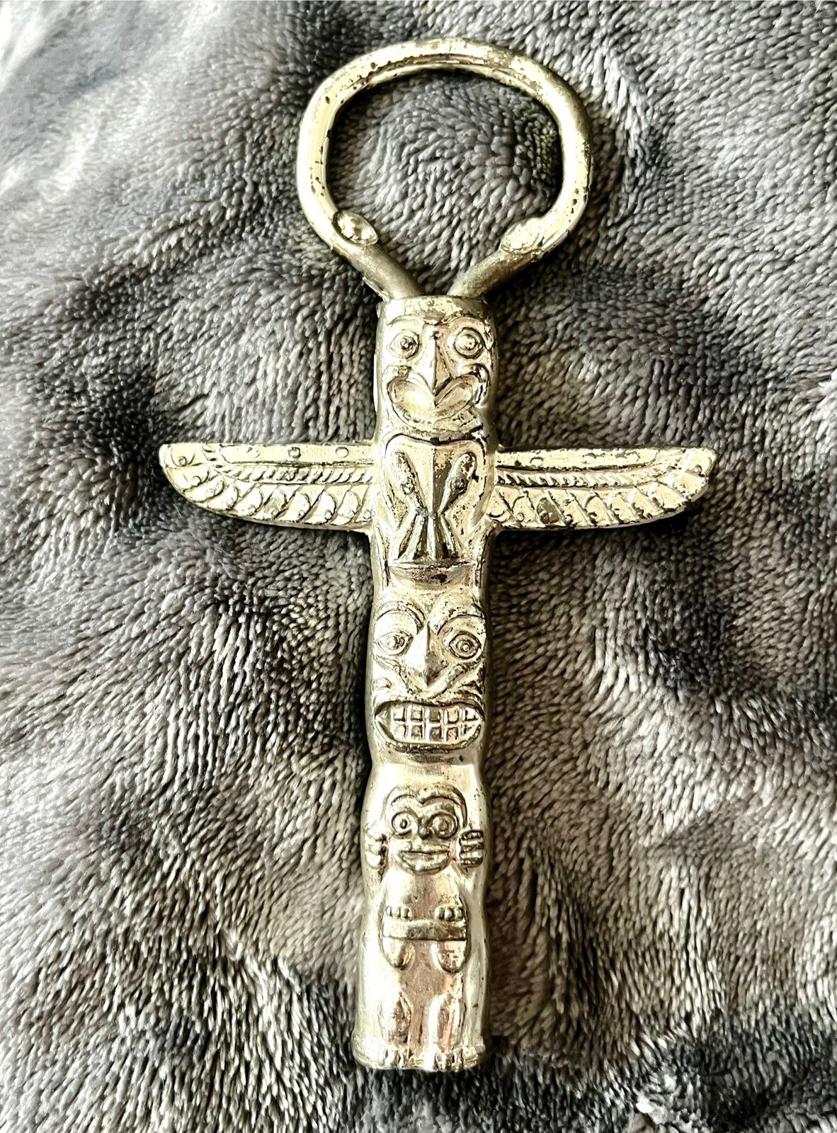 Vintage Pewter / Silver Native American Totem Bottle Opener