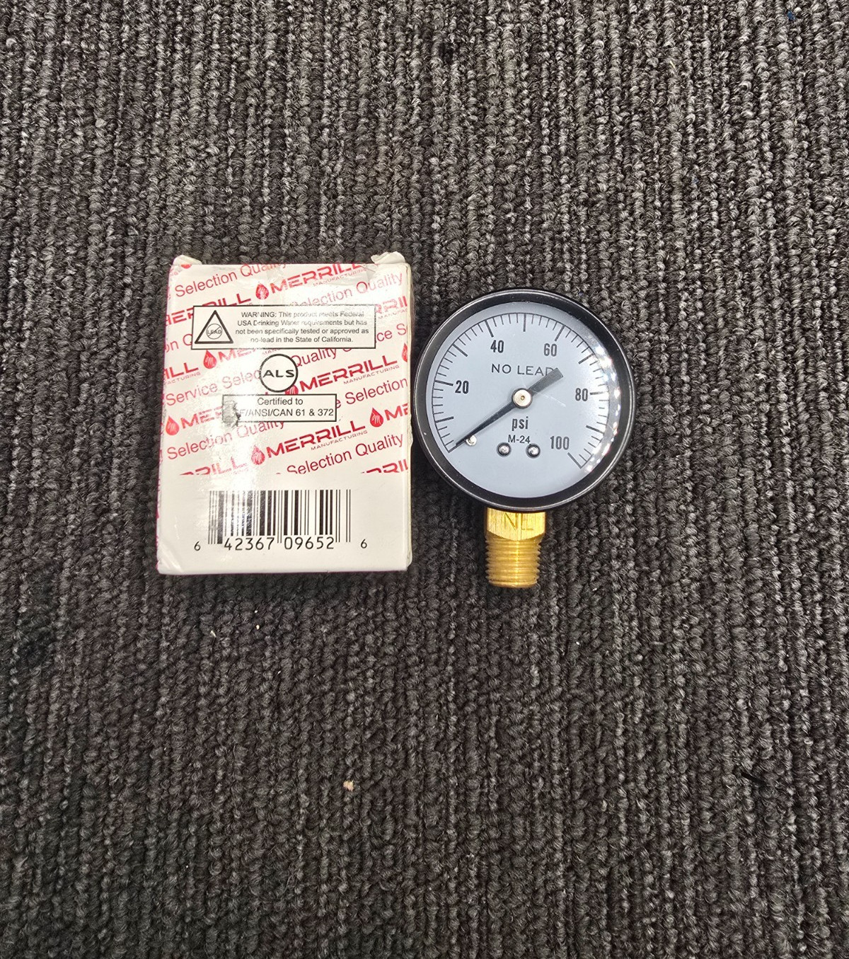 (QTY 3) Merrill Manufacturing PGNL100: No-Lead Pressure Gauge 0-100 PSI