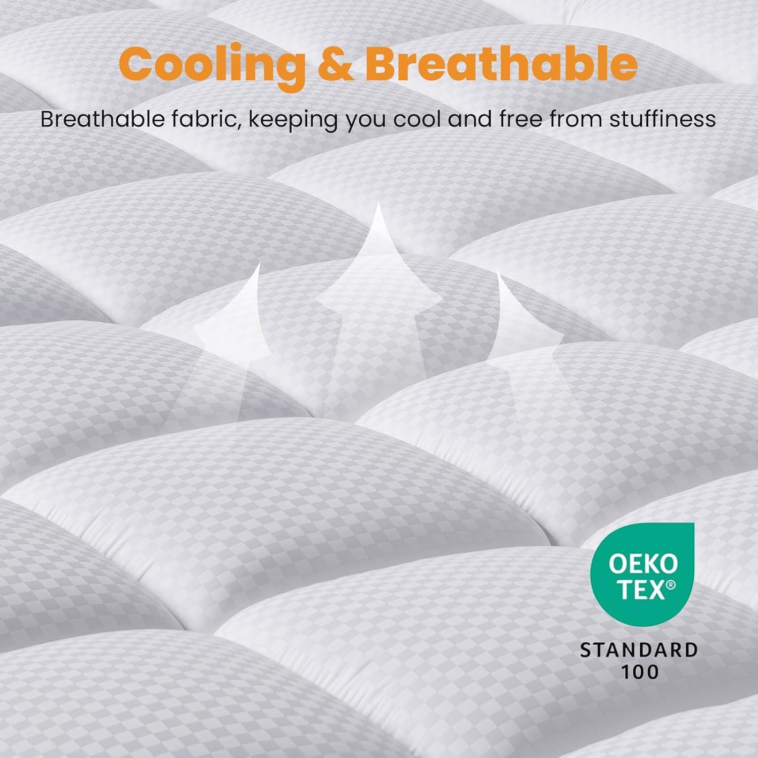 MATBEBY King Size Mattress Pad - Cooling Breathable King, White - Checkered