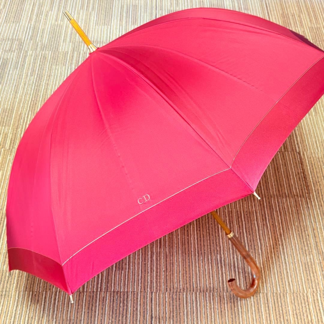 Christian Dior Vintage Umbrella Red Day Night Use Fashion Accessory Genuine