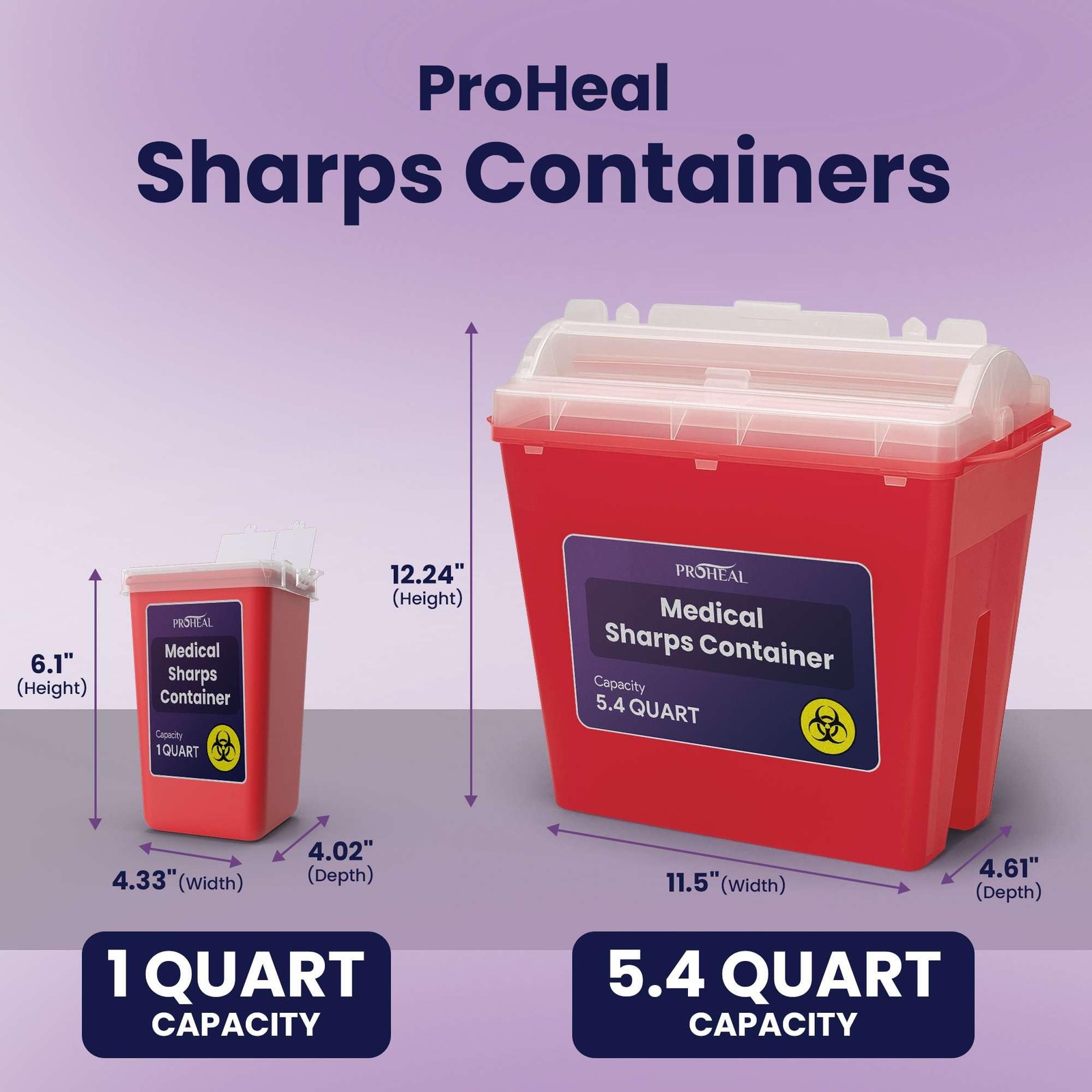 Small Sharps Container for Home Use - 1 Quart Needle Disposal 1 Quart, Red