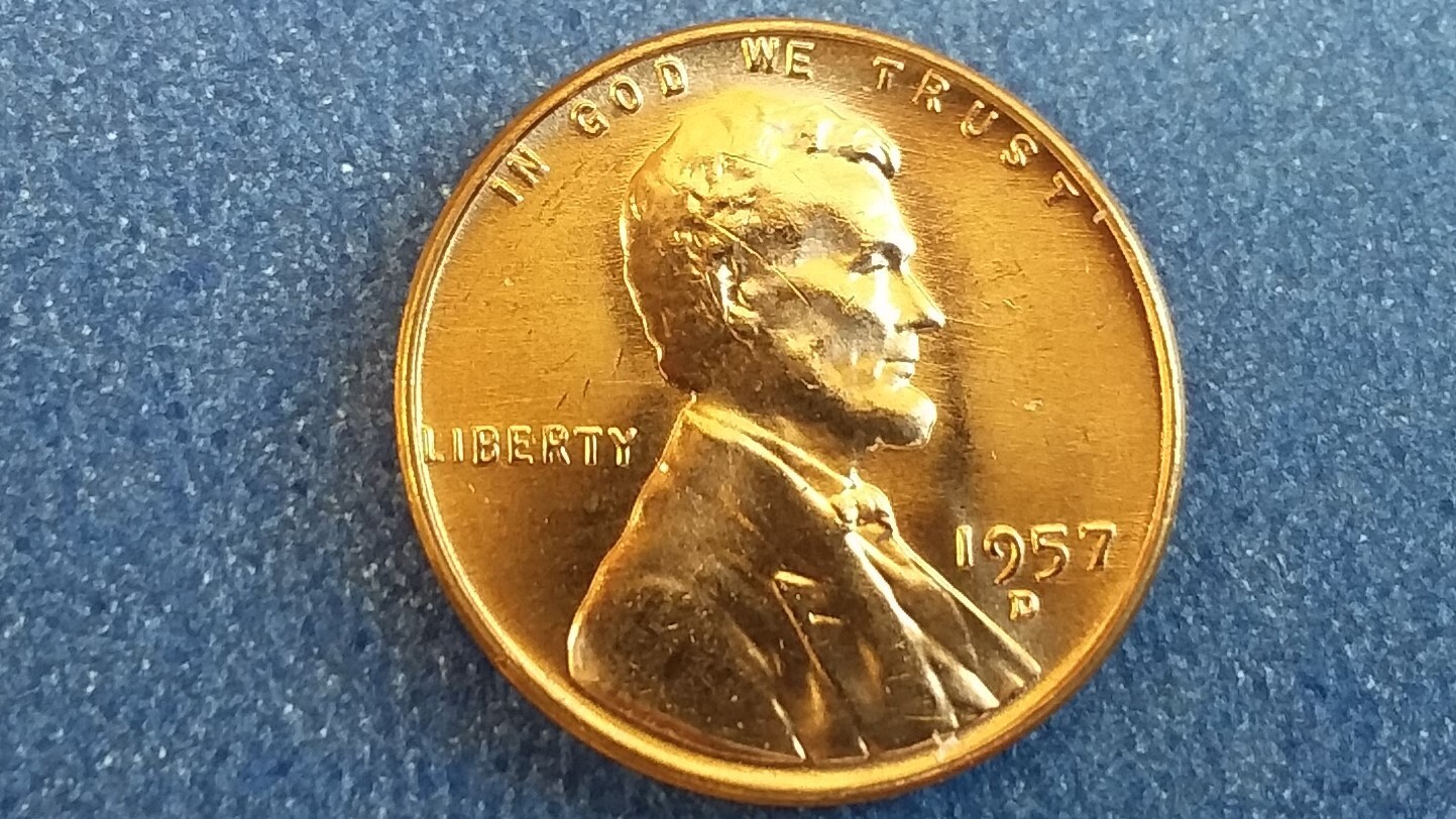 1957-D Brilliant Uncirculated Lincoln Wheat Cent, Ships Free.  BU condition.