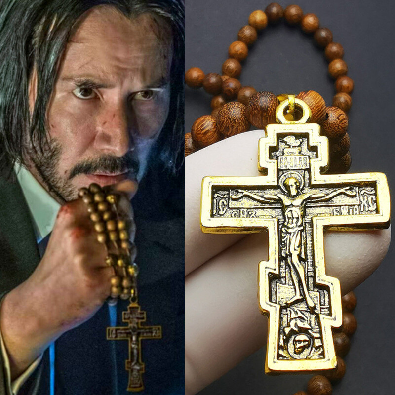 1:1 John Wick Baba Yaga Jesus Cross Pendant Necklace Metal Jewelry Cosplay Prop