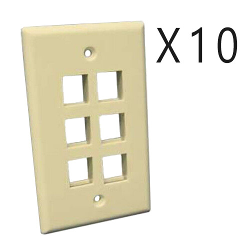 10 Pack Lot - Keystone 6 Hole Port Jack Wall Face Plate Network CAT5e CAT6 Ivory