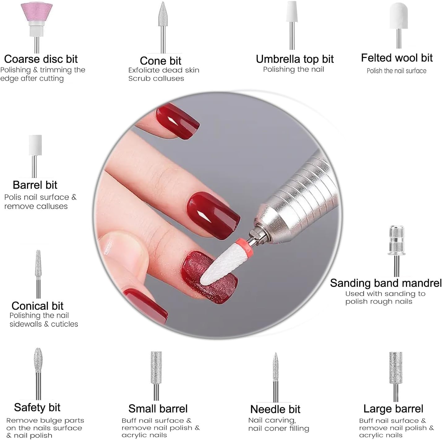 Taladro eléctrico de uñas de 45000 RPM, recargable, portátil, con lima de uñas,