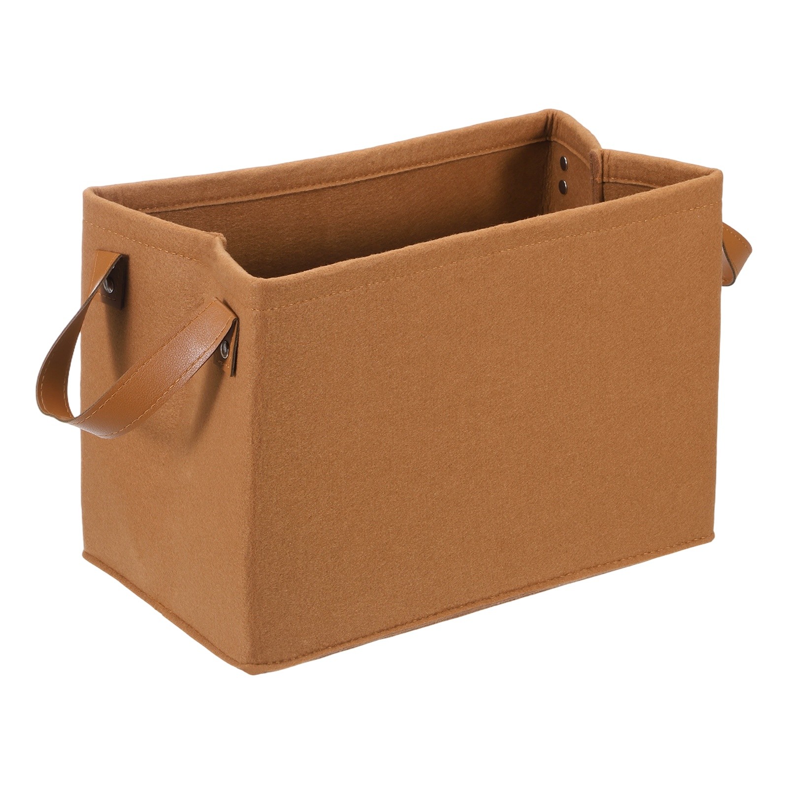 Felt Storage Basket, 15 x 11 x 9 Inch Storage Bins with Pu Handle, Coffee