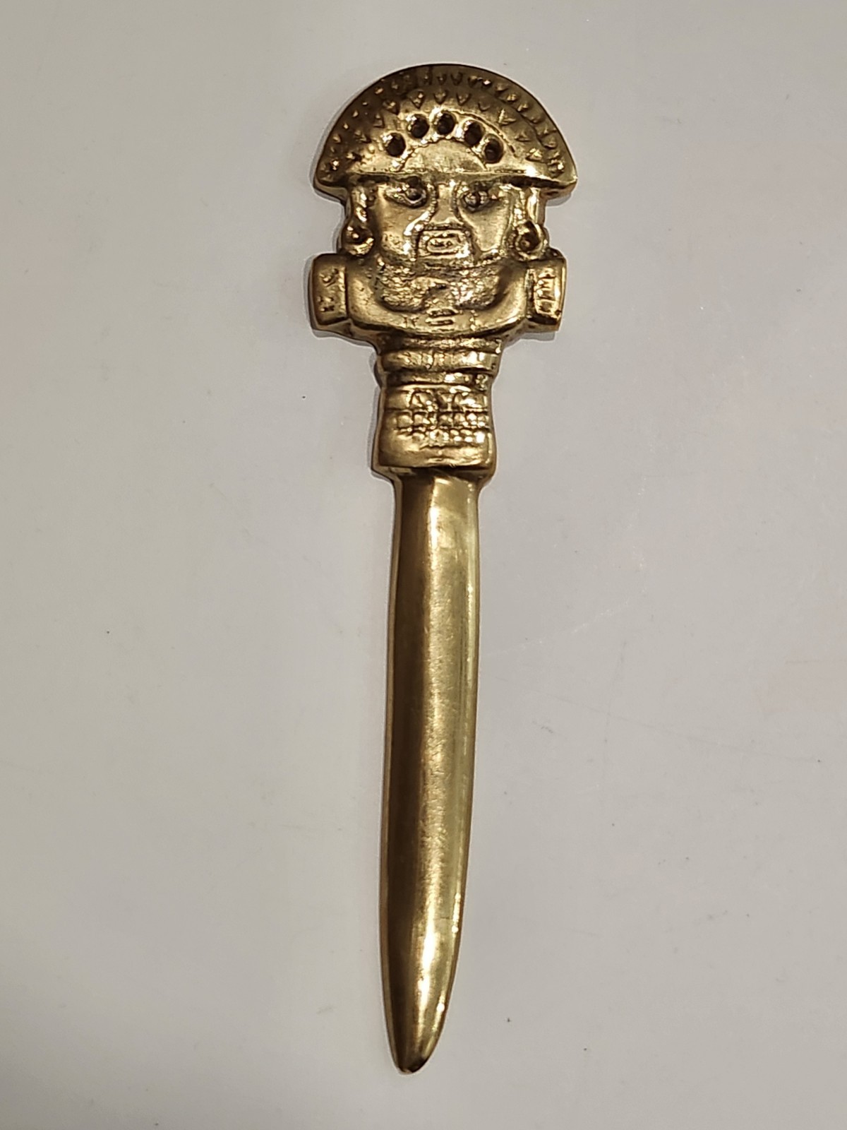 Vintage Solid Brass Cusco Peru Inca Dagger Letter Opener 6” Tall