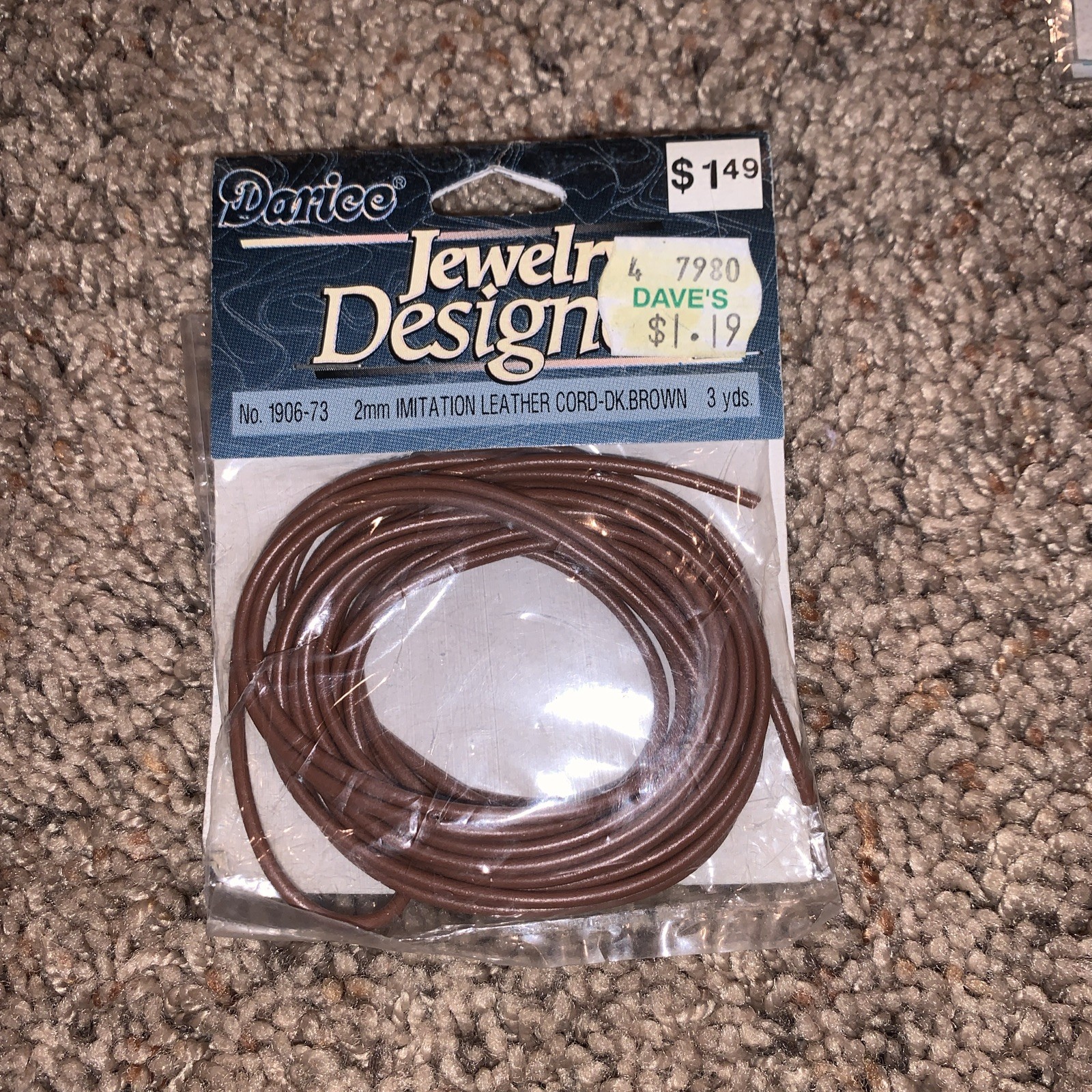 Darice Jewelry Designer 2mm Imitation Leather Dark Brown 3 Yards 1906-73