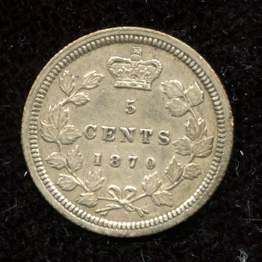 1870 Flat Rim Canada Five Cents - Very Fine Condition