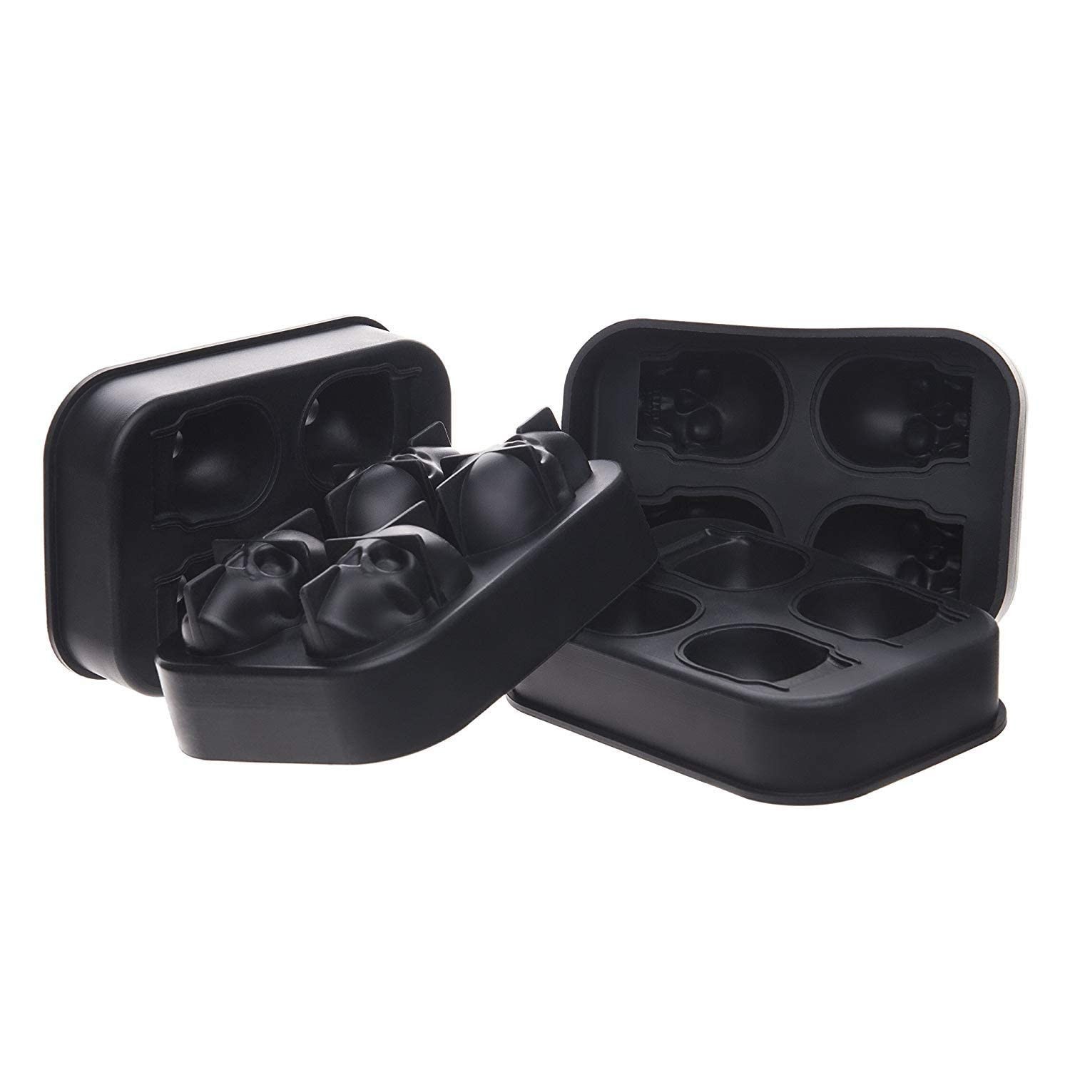CHIYAN 3D Skull 2pack Small ice mold, Black, 1.9" Skull, 2 Pack