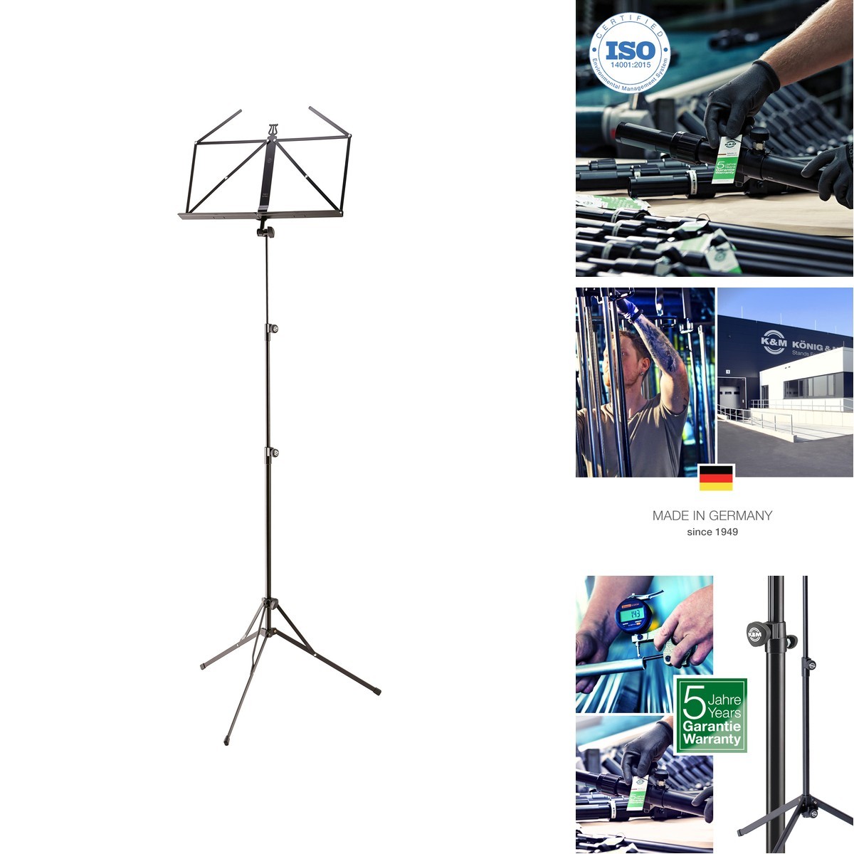 K&M 10052-000-55 Extra Tall Music Stand Max Adjustable Height 59" Black German