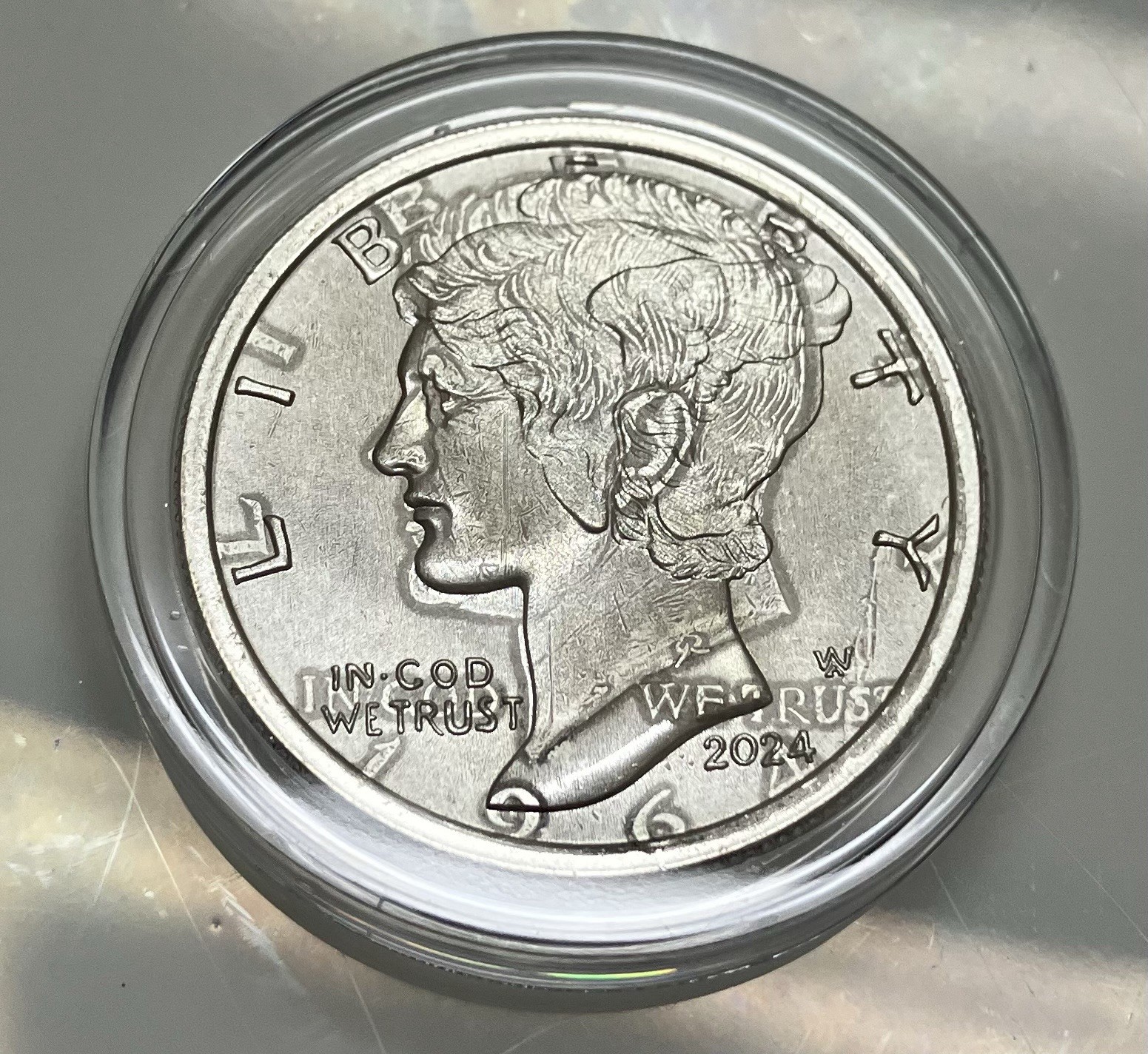 2024 Kennedy Overstrike Series - Mercury Dime - Silver Round