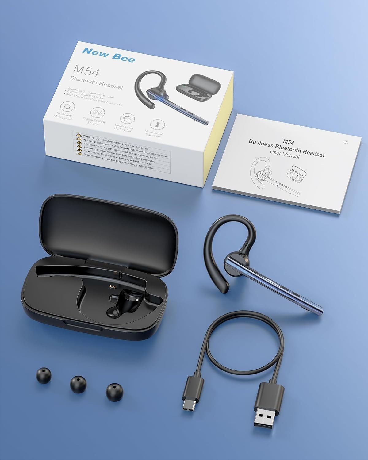 Ergonomic Bluetooth Headset V5.1 with Quick Charge & Noise Cancellation Features